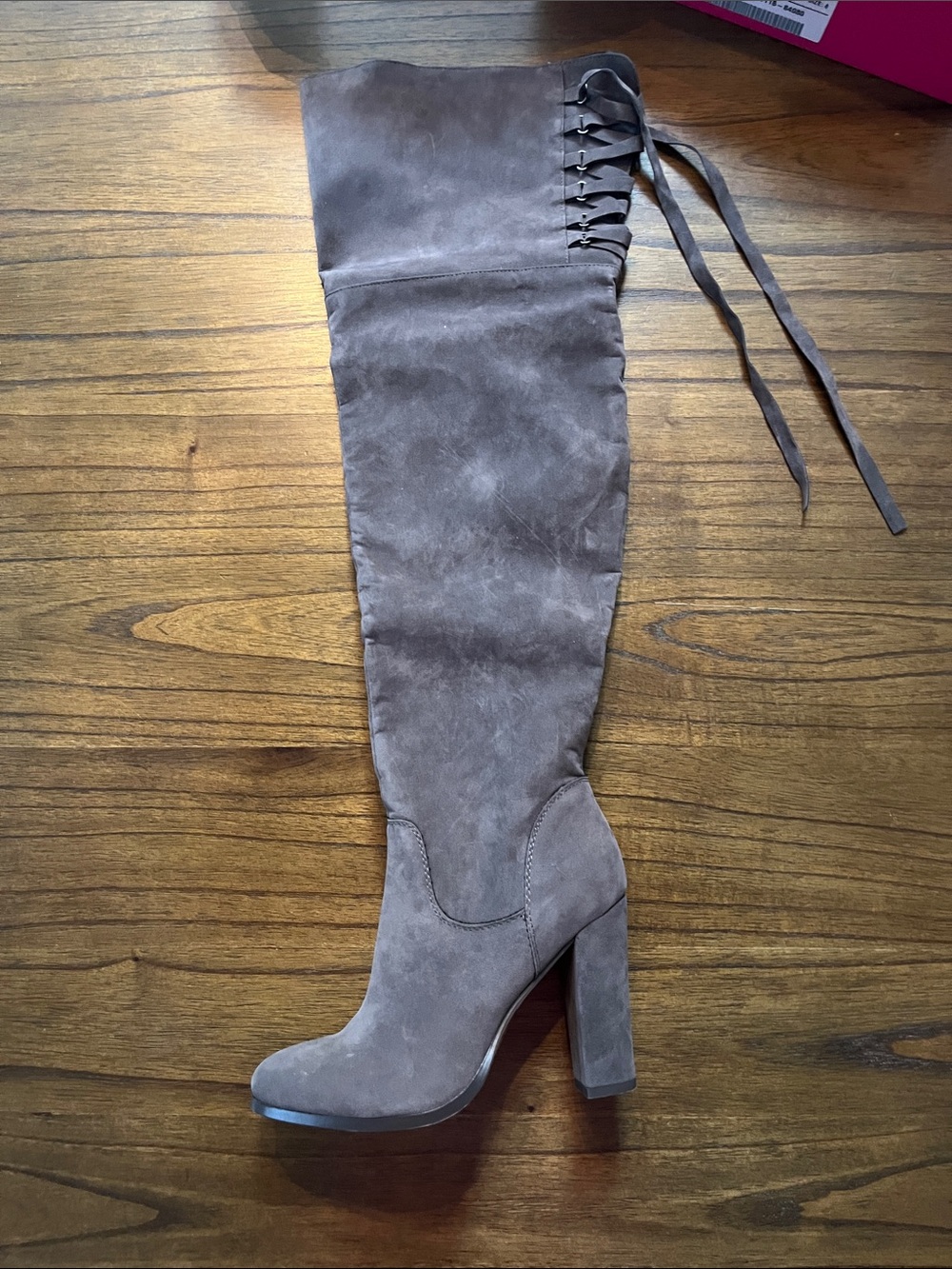 Over-the-Knee Suede Block Heel Boot - Dark Grey